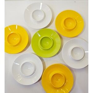 Set of 7 Vintage Rosti Mapal Copenhagen Egg Cups Melamine Yellow WHT GRN MCM